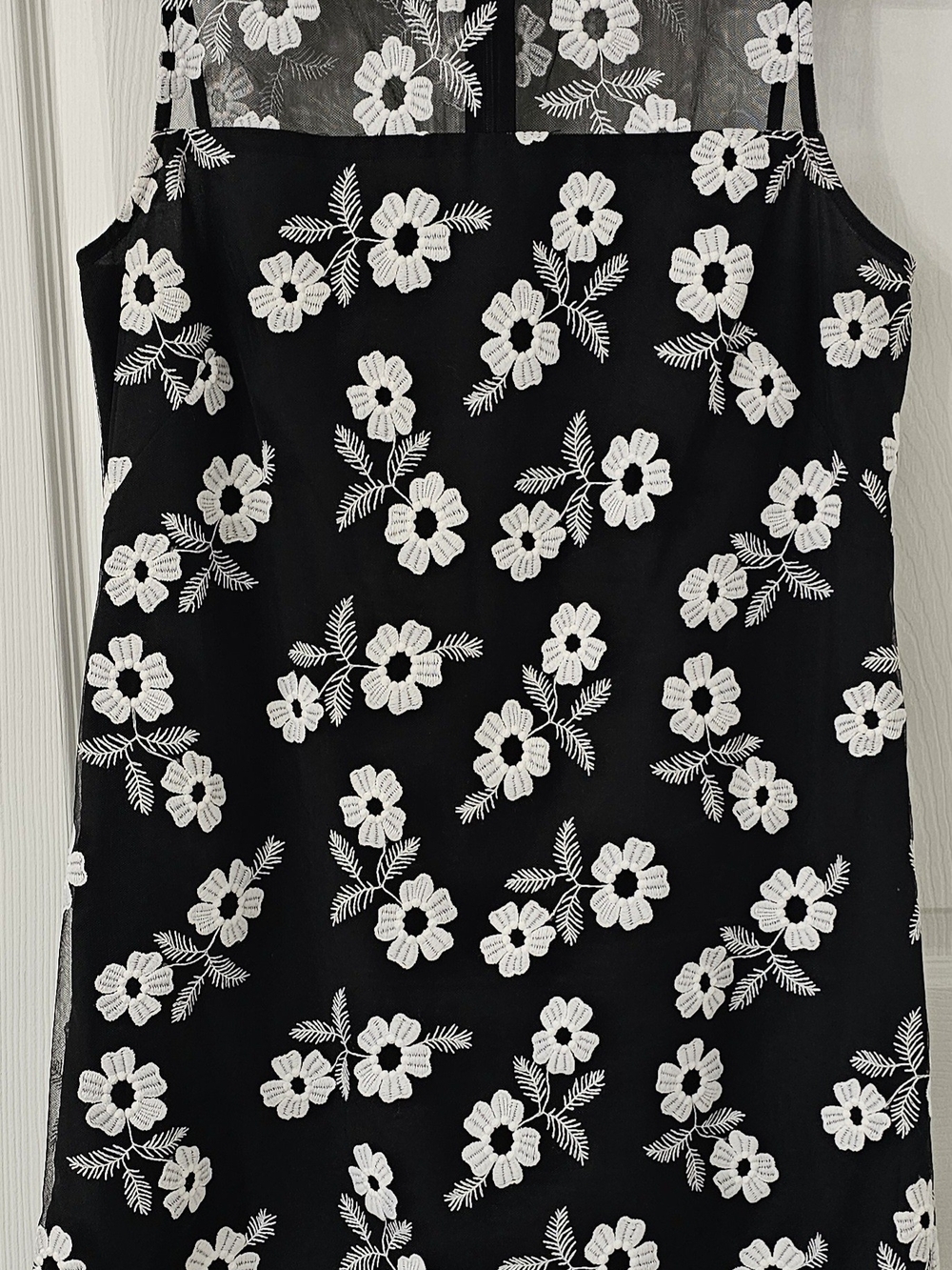 Karl Lagerfeld Black Floral Dress with White Floral Embroidery